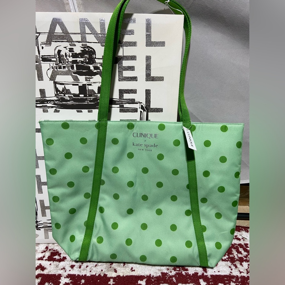 Clinique X Kate Spade Mint and Kelly Green Polka Dot Tote